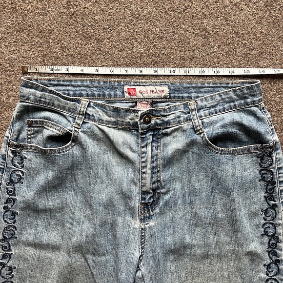 Vintage COS Jeans Blue Light Wash Flared Denim Rhinestone Embroidered Size 10 - Picture 11 of 16